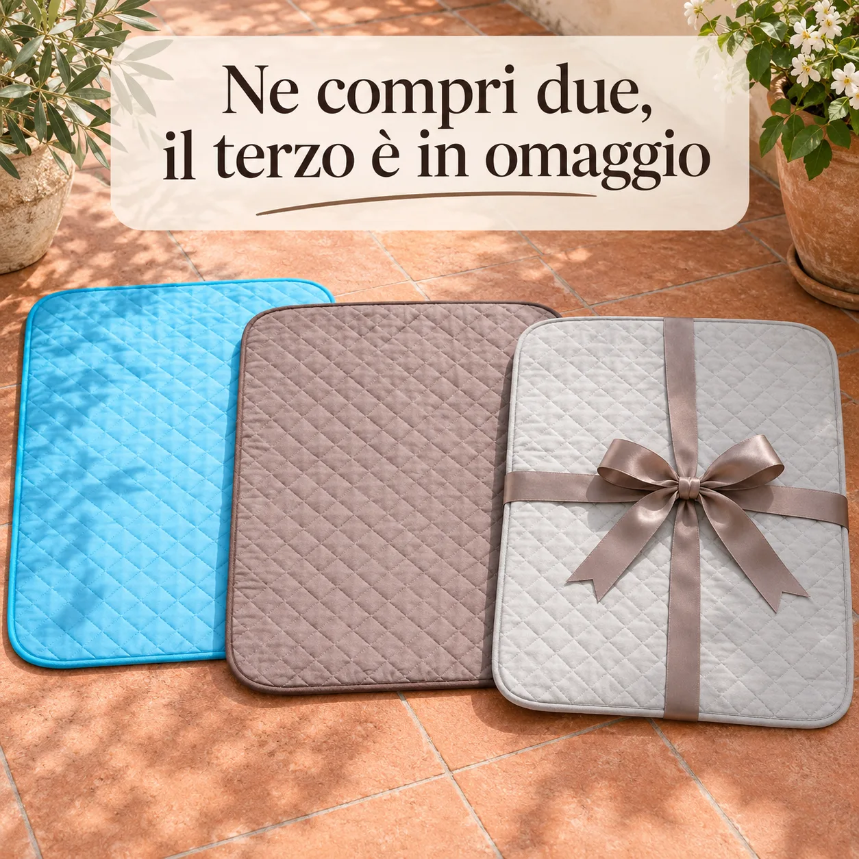 Le quattro taglie del tappetino refrigerante Frimouf Ice con i prezzi da 24,99 a 54,99 euro